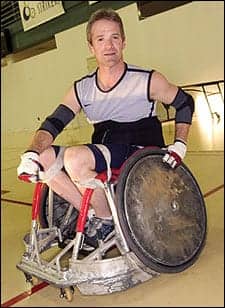 Morrow in his rugby wheelchair