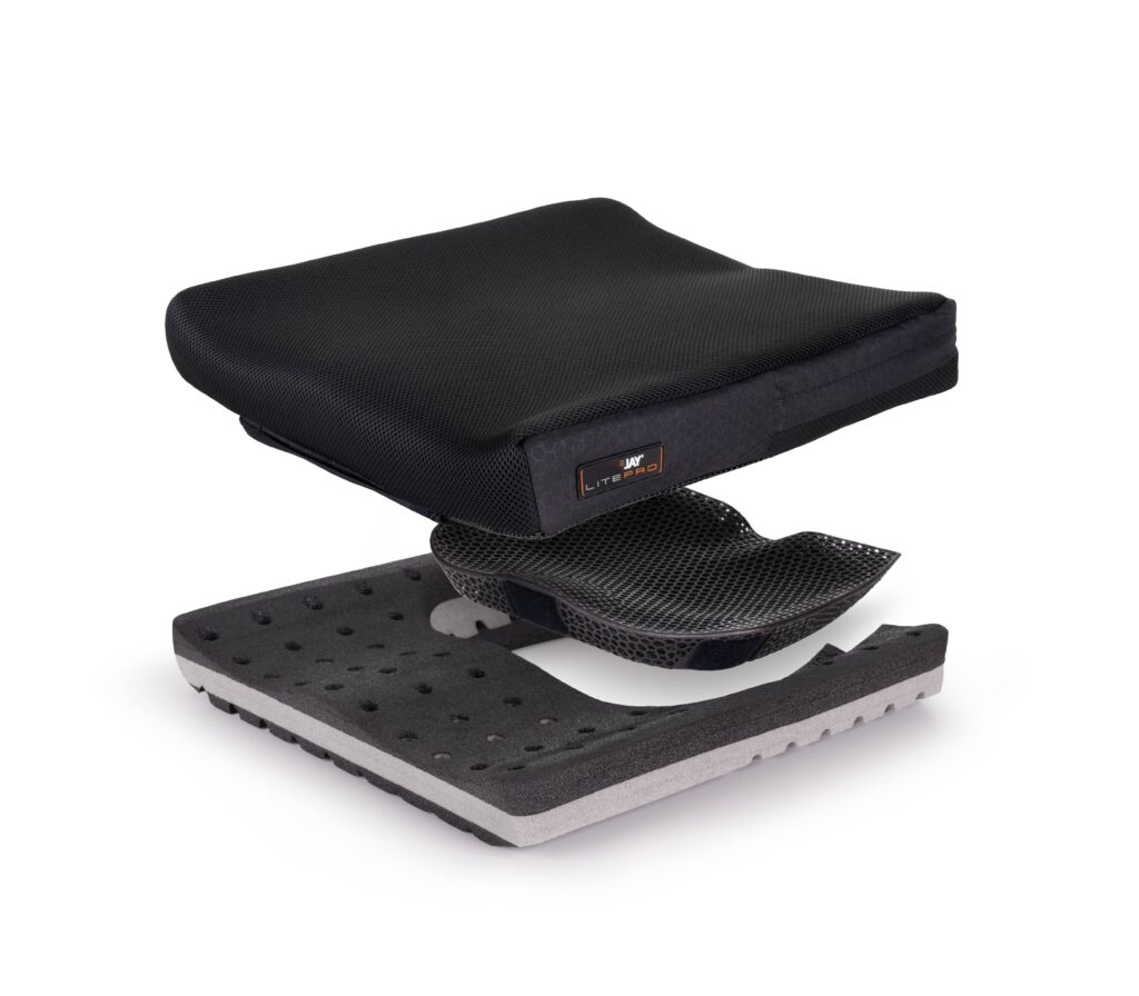 Sunrise Medical Jay LitePro cushion shown separated into its different layers.