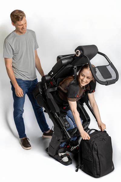 Wandercraft’s FDA-cleared Eve self-balancing personal exoskeleton supports hands-free upright movement during everyday activities.